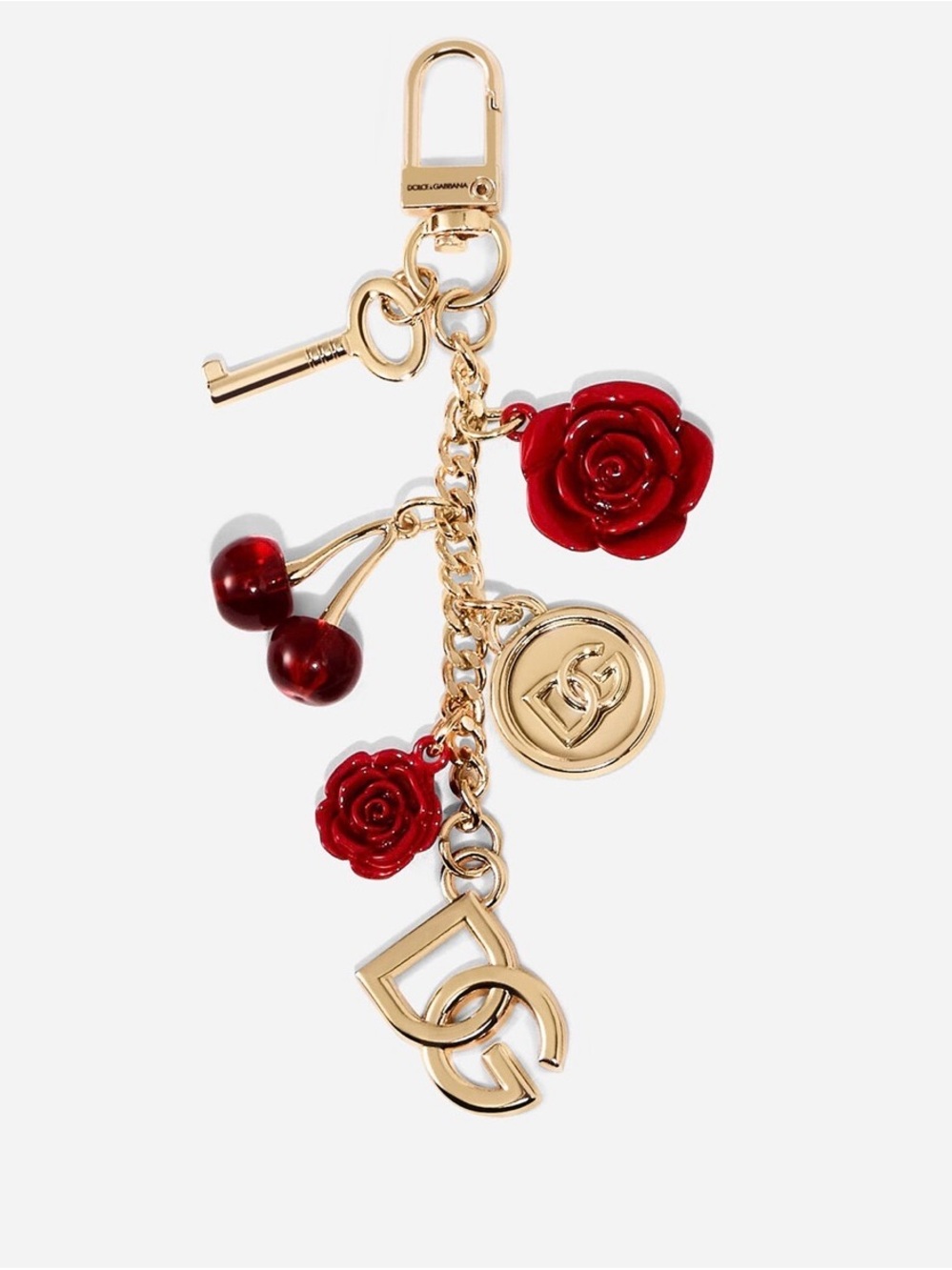 Dolce & Gabbana Gold-Tone Charm Red rose and Cherry Accents - keychain